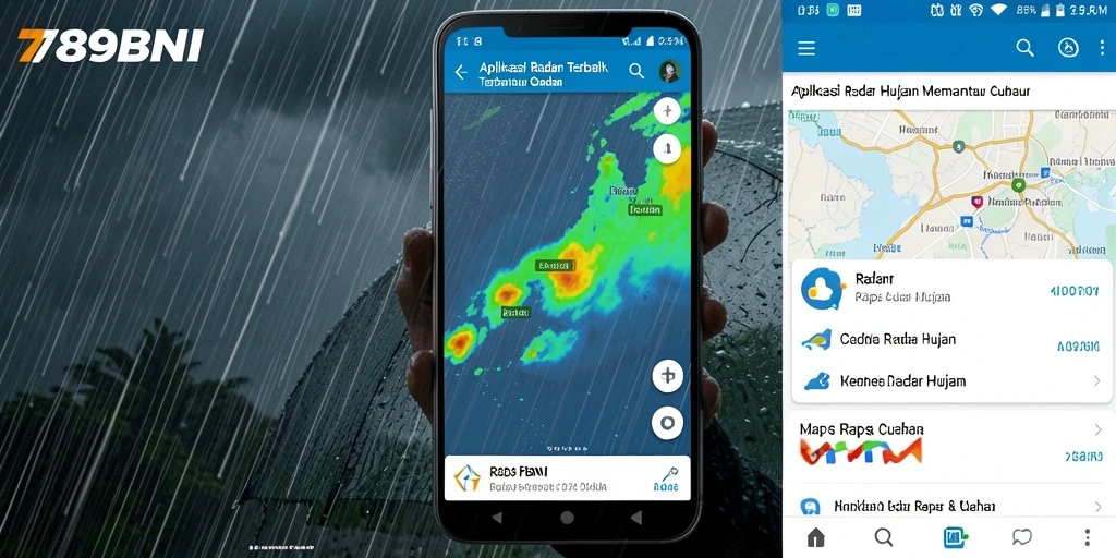 Tampilan antarmuka utama aplikasi Radar Hujan 789BNI yang informatif.